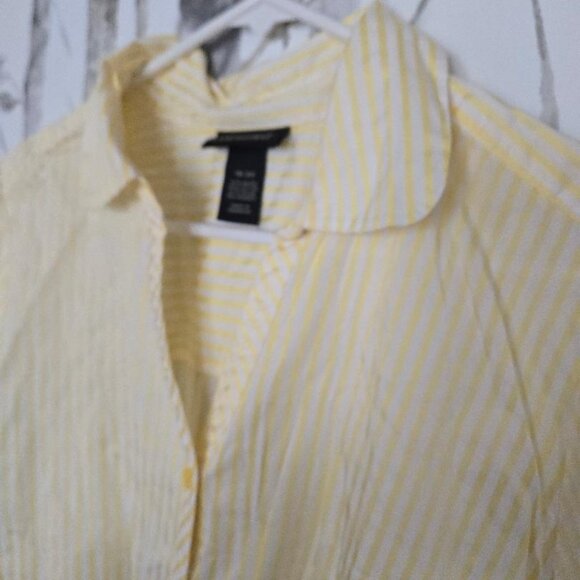 Lane Bryant Yellow & White Stripe Short Sleeve Button Down Shirt 18/20 - Picture 3 of 7
